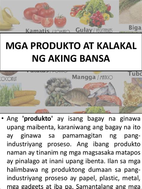 Aralin 10 Mga Produkto at Kalakal NG Aking Bansa .